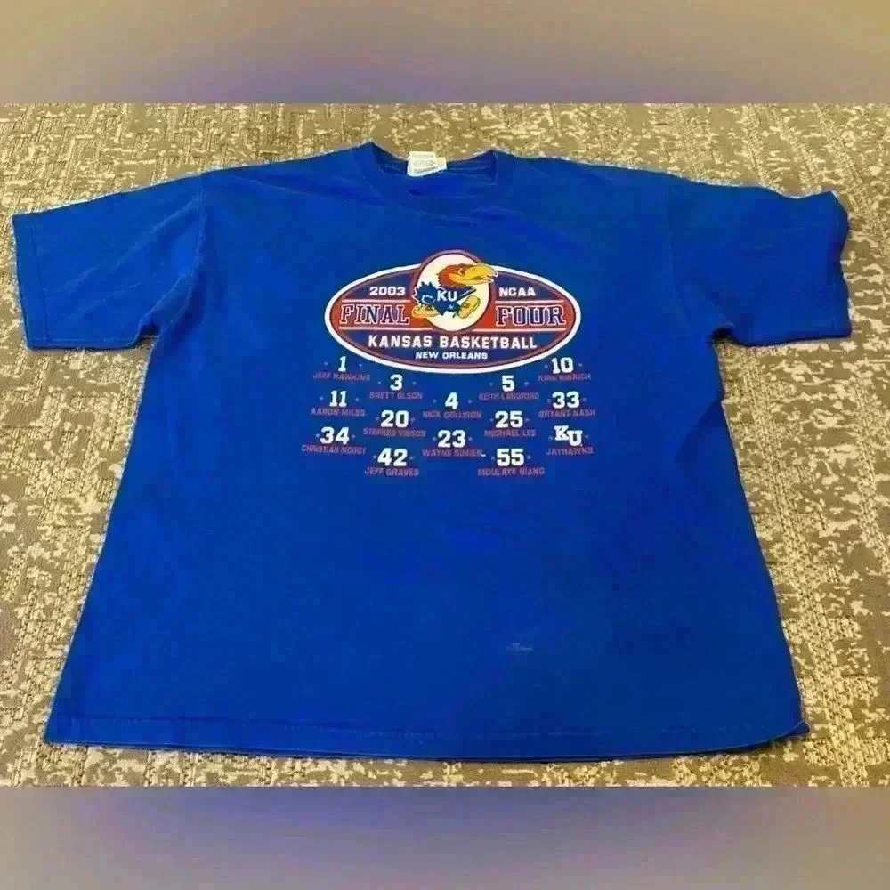 Kansas Jayhawks 2003 Final Four T Shirt Men’s Size XXL color Blue one flaw